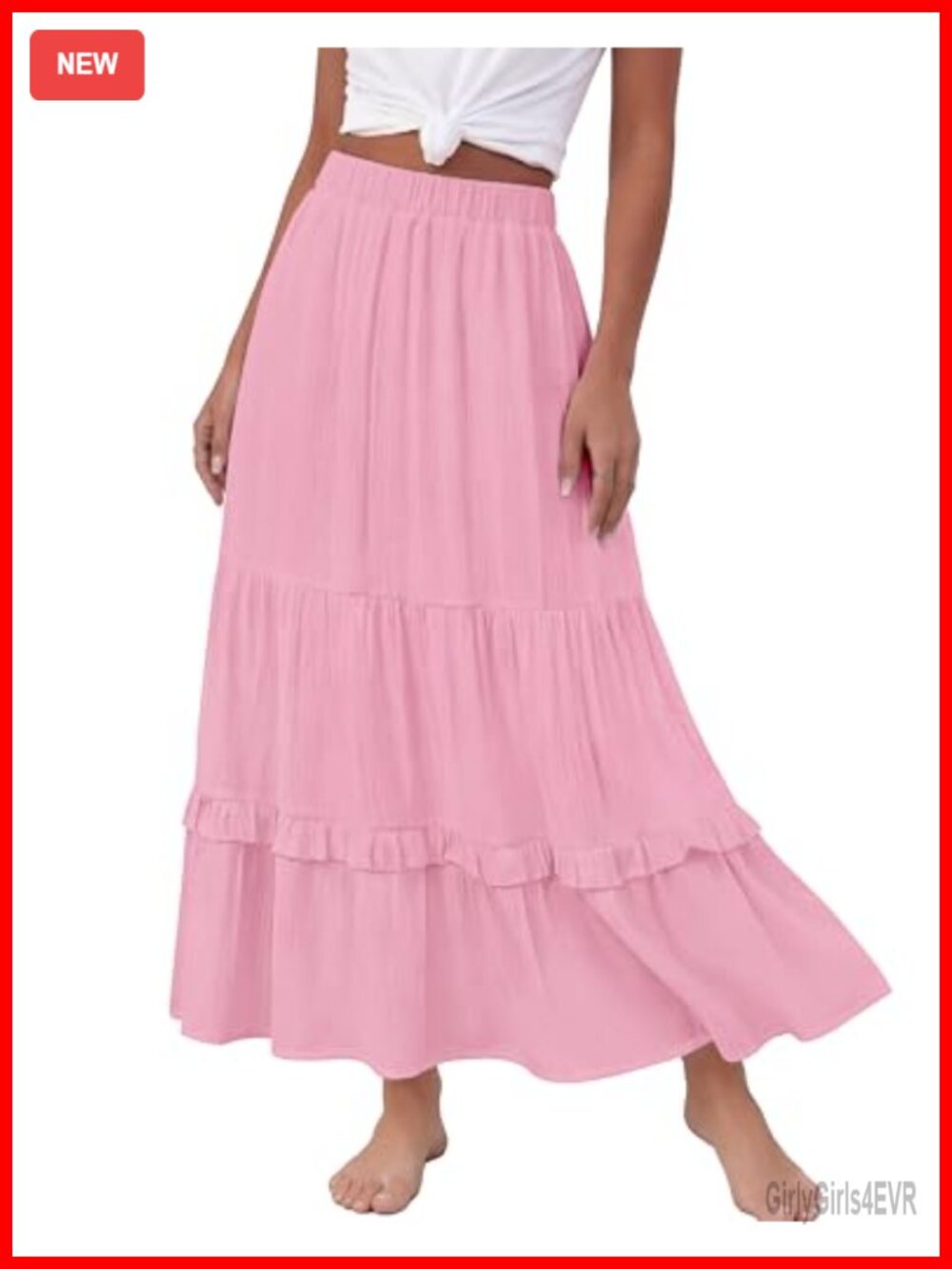 Ruffle Tiered A-Line Maxi Skirt Elastic High Waisted Flowy Long Skirt